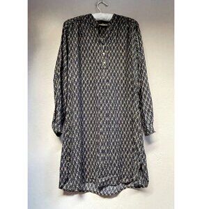 Rock Flower Paper Womens Geometric Print Tunic Shirt Dress Medium Blue Rayon